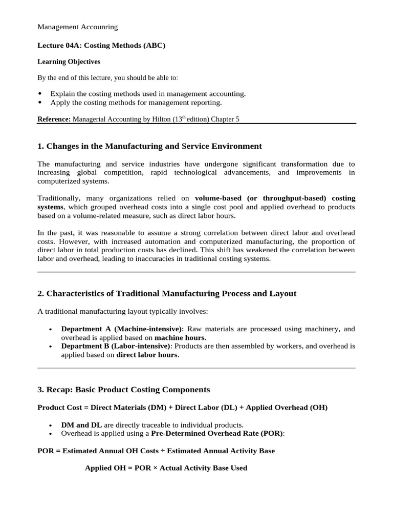 Costing Methods in Management Accounting | PDF | Economies | Business ...