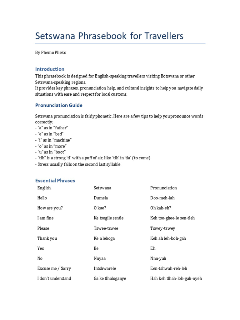 Essential Setswana Phrases for Travelers | PDF | Linguistics