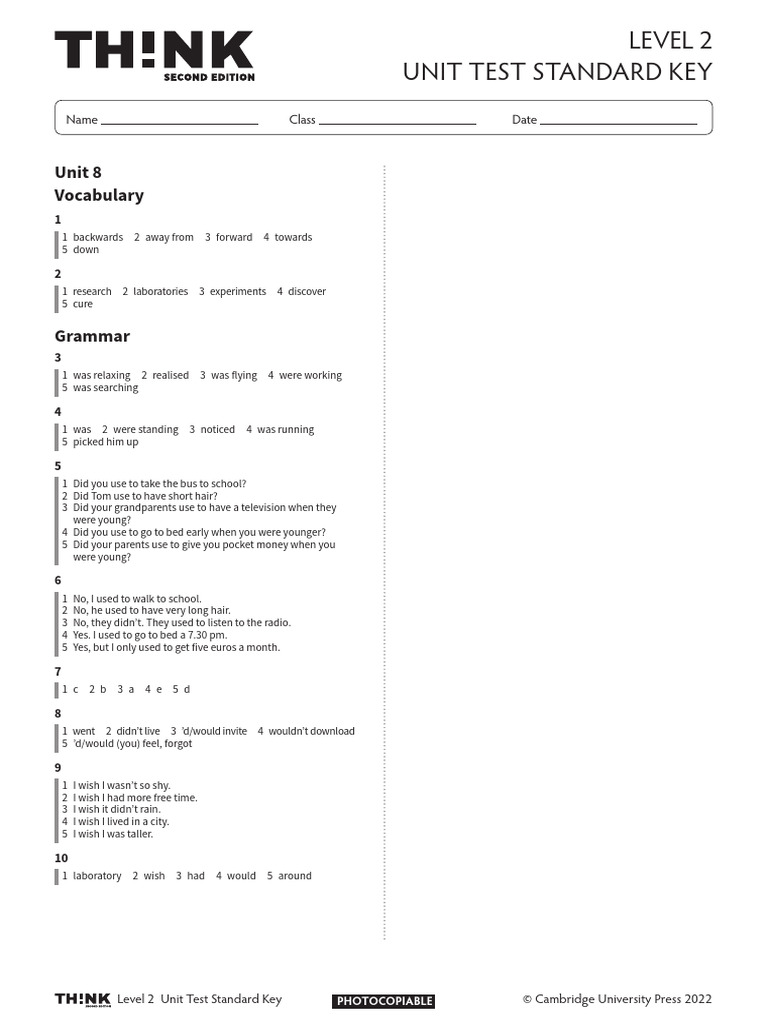 Level 2 Unit Test Standard Key | PDF