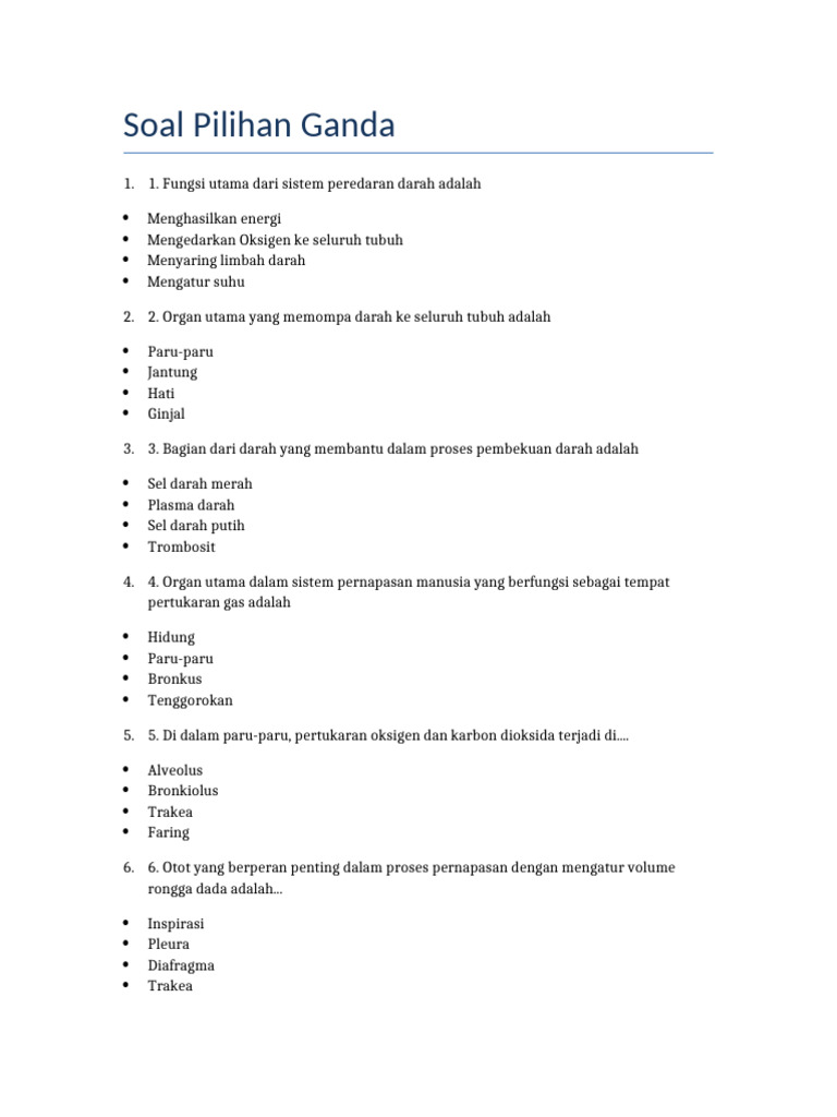 Soal Pilihan Ganda Sistem Peredaran dan Pernapasan | PDF