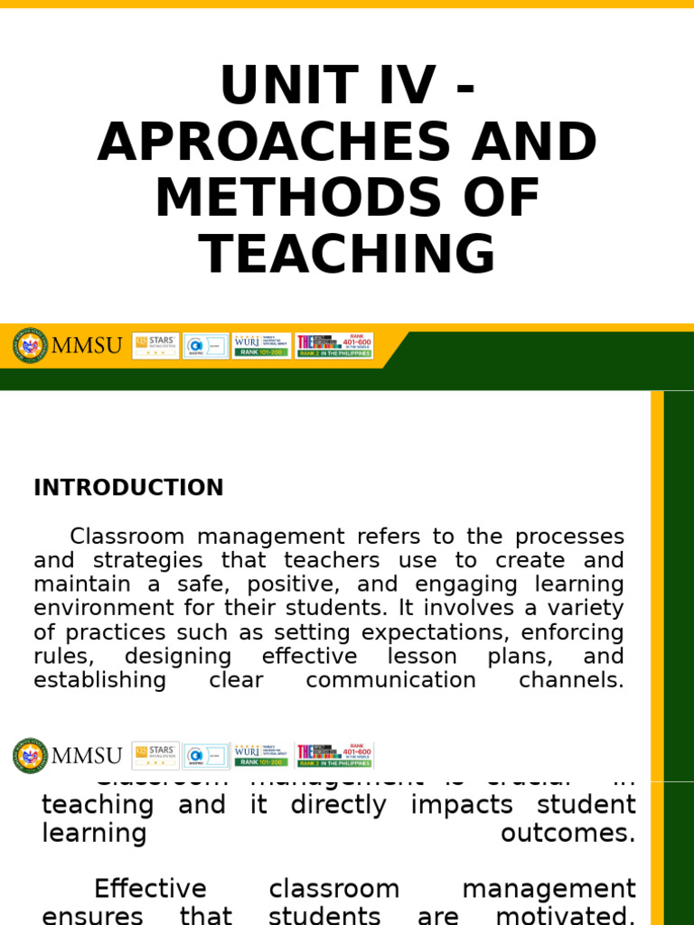 Unit IV Aproaches and Methods of Teaching | PDF | Classroom Management ...