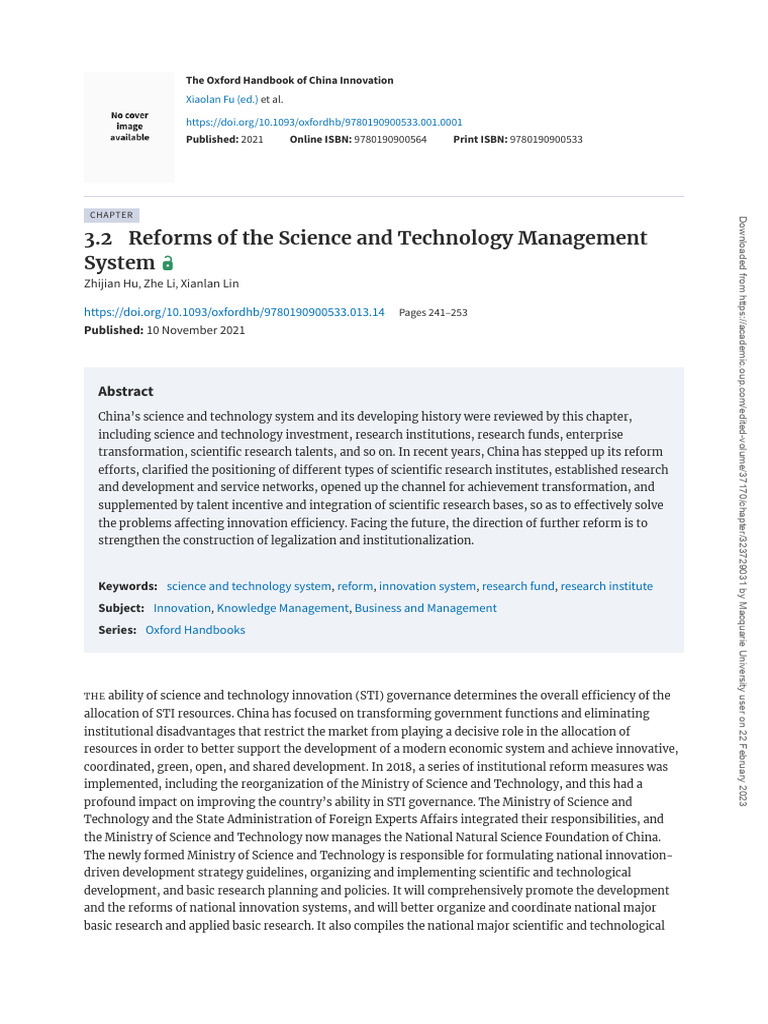 China’s Science and Technology Reforms | PDF | Innovation | Science
