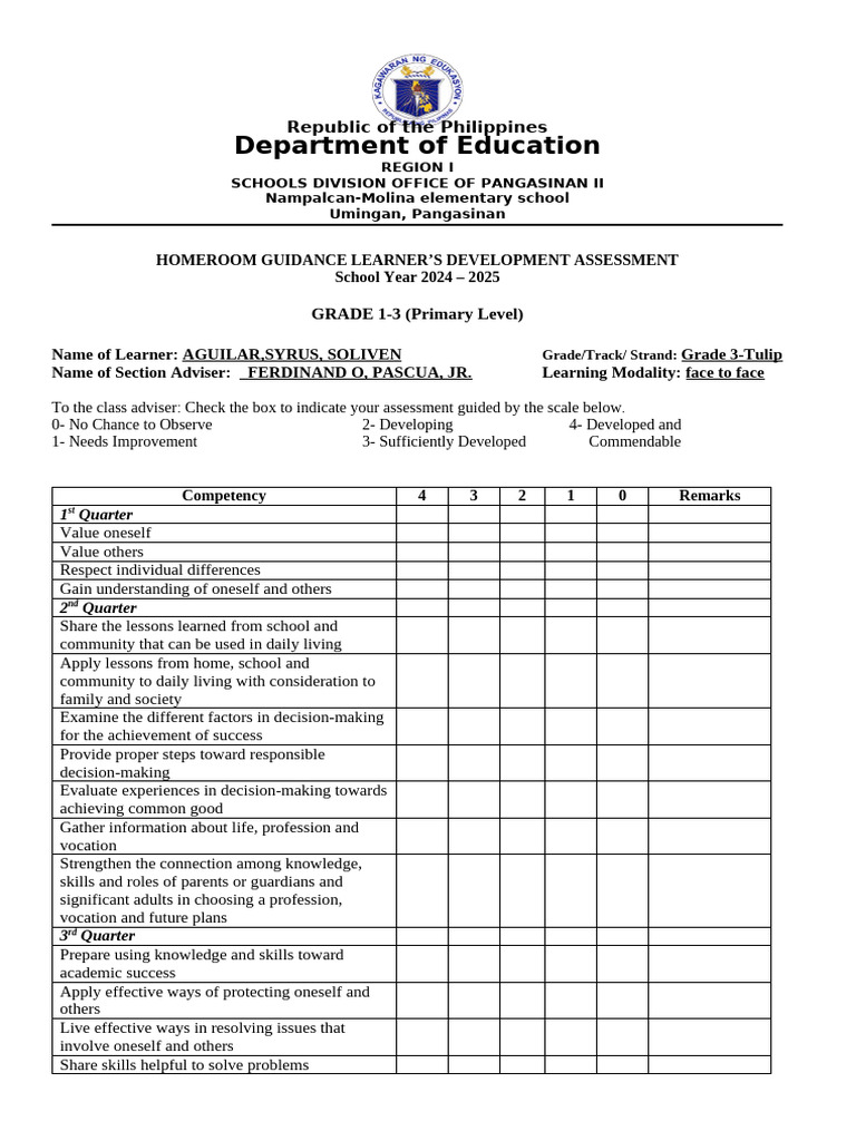 LDA G1 3 PRIMARY LEVEL 2pages Back to Back Printing | PDF | Learning