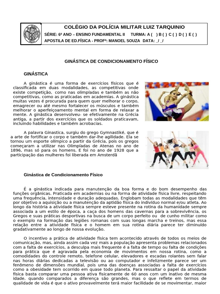 Ginástica de Condicionamento Físico | PDF | Ginástica | Flexibilidade ...