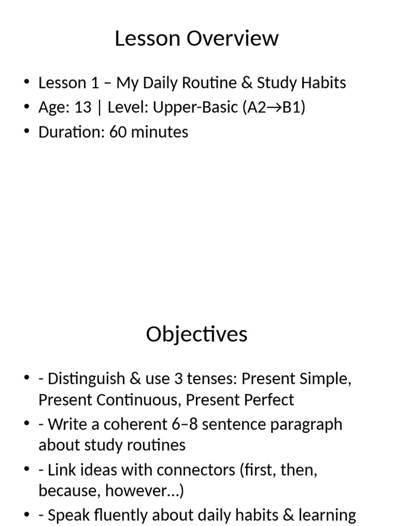 Lesson1 DailyRoutine StudyHabits | PDF | Syntax | Language Mechanics