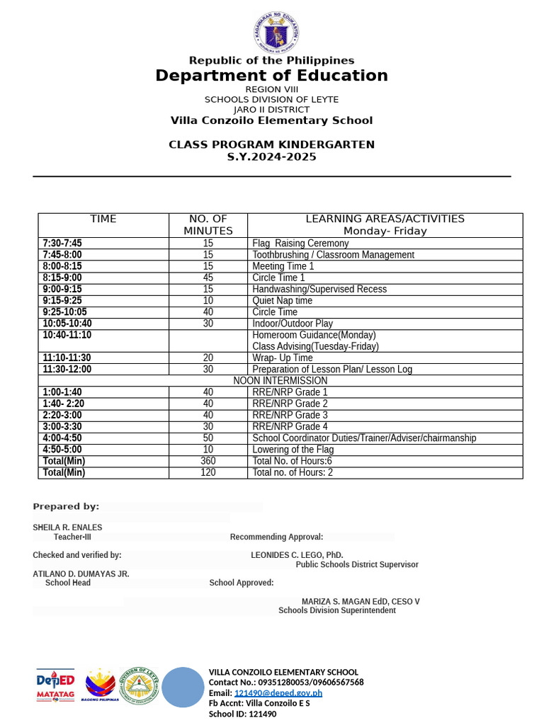 Villa Conzoilo Elementary School Class Program | PDF | Educational ...