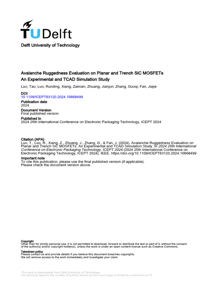 SiC MOSFET Avalanche Ruggedness Study | PDF | Mosfet | Field Effect ...