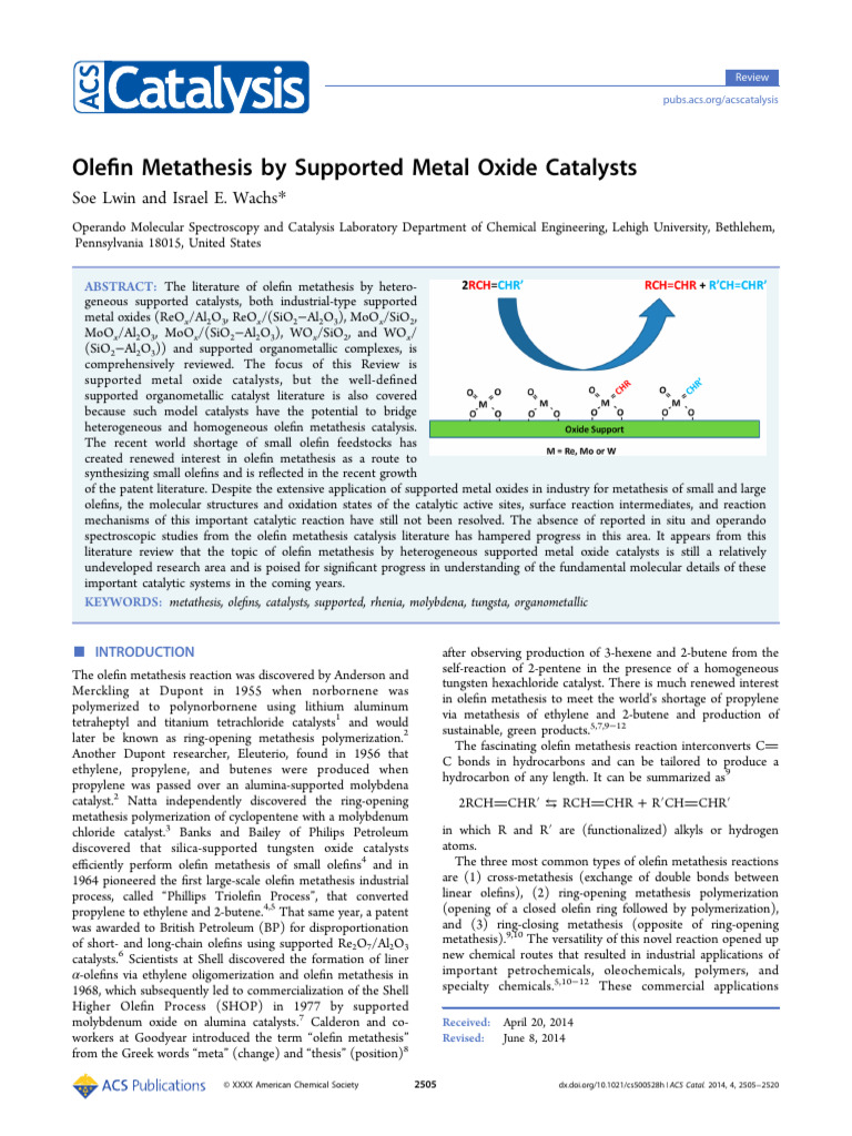 Olefin Metathesis by Supported Metal Oxide Catalysts 57o0ix2eey | PDF ...