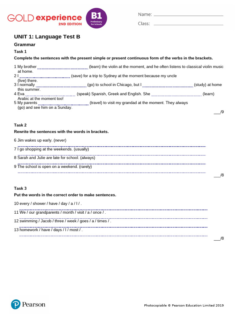 Language Test B: Grammar and Vocabulary | PDF | Linguistics | Grammar