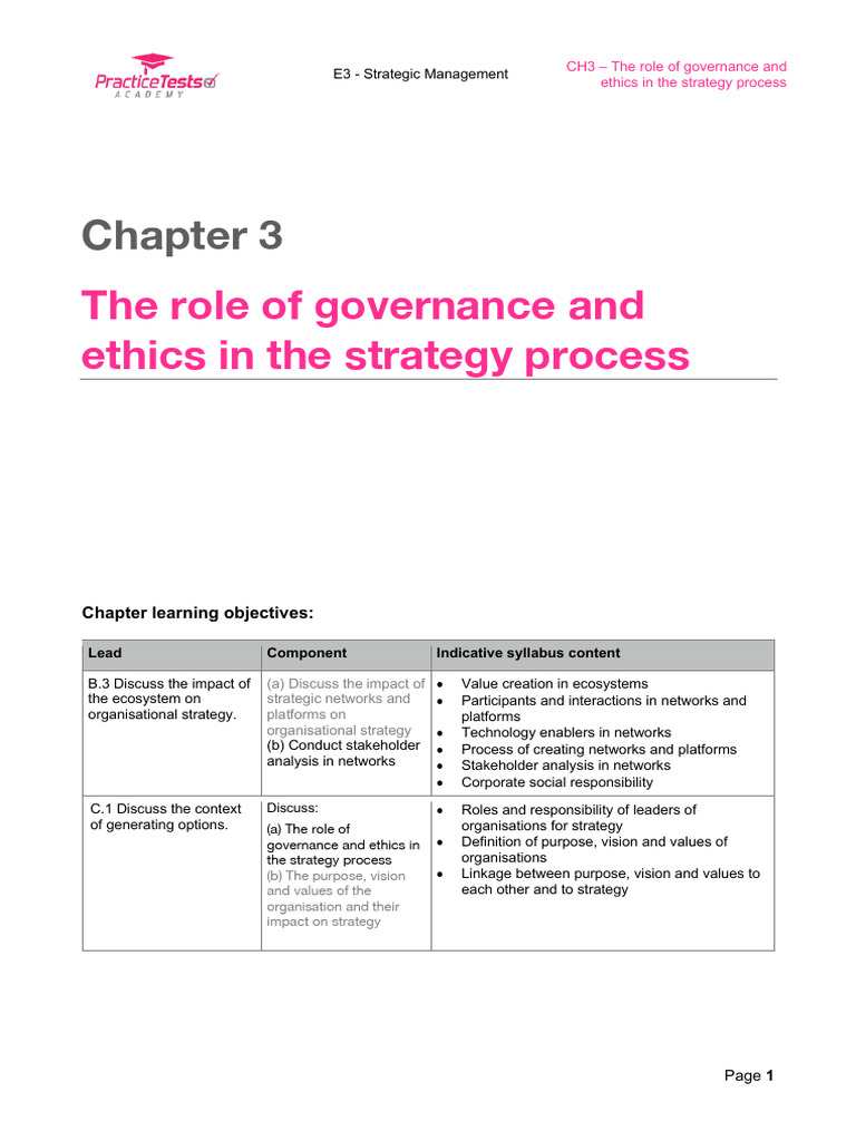 Governance and Ethics in Strategy Process | PDF | Corporate Social ...