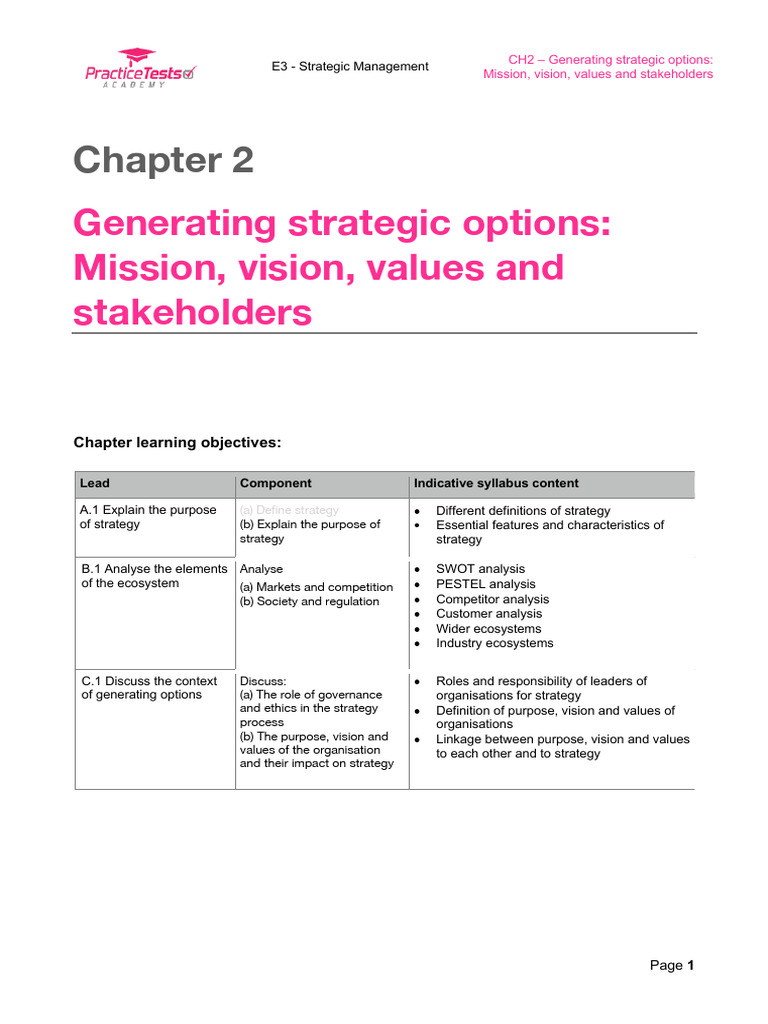 Strategic Options: Mission, Vision, Values | PDF | Strategic Management ...