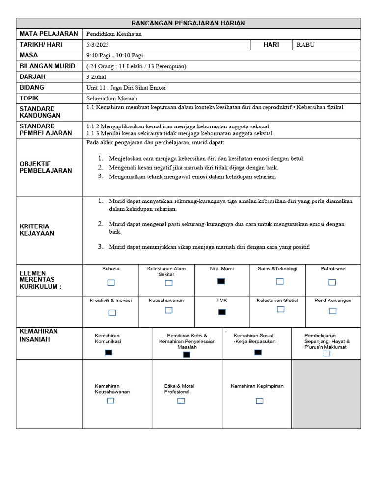 Format Penulisan RPH | PDF
