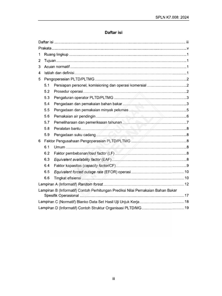 Daftar Isi SPLN K7 008 2024 | PDF