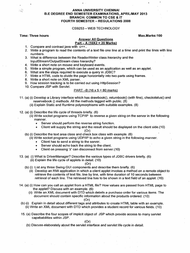 CCS375 Web Technologies Apr May 2023 QP | PDF