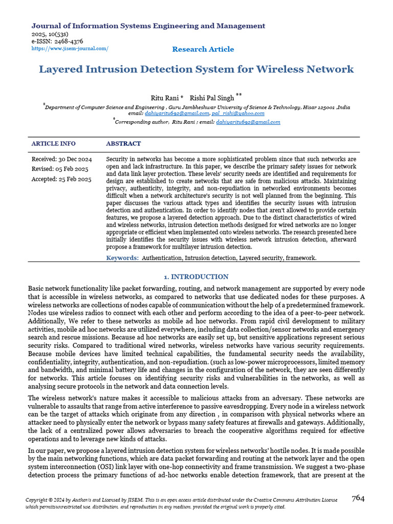 Layered Intrusion Detection System For Wireless Ne | PDF | Computer ...