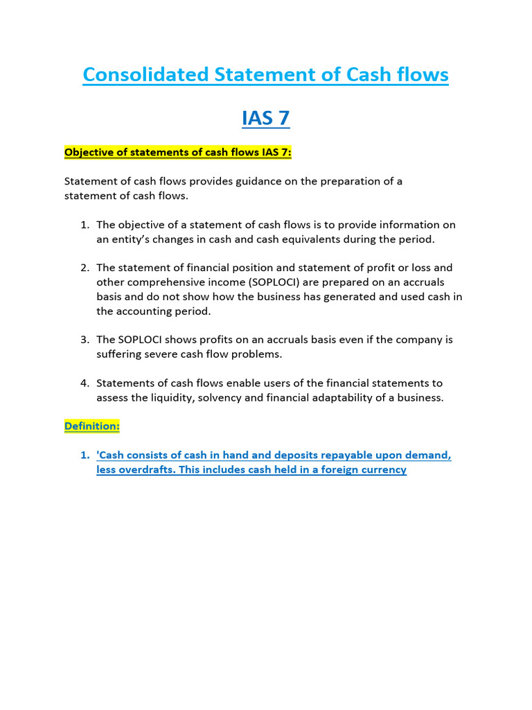 Cash Flow Statement Overview and IAS 7 | PDF | Cash Flow Statement ...