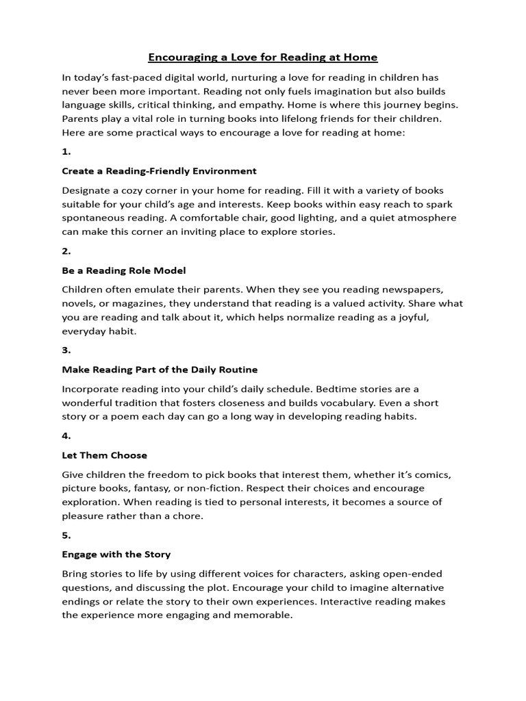 Foster a Love for Reading at Home | PDF | Books | Libraries