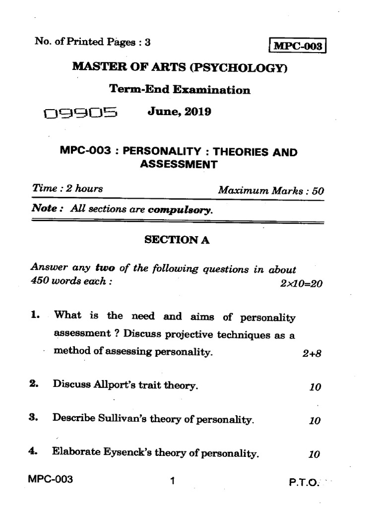 Personality Theories and Assessment Exam Guide | PDF