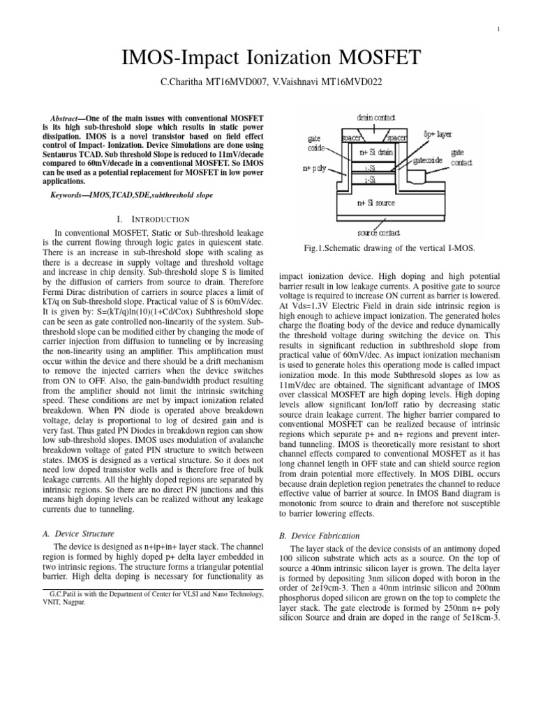 IMOS: Low Power Impact Ionization MOSFET | PDF | Mosfet | Field Effect ...