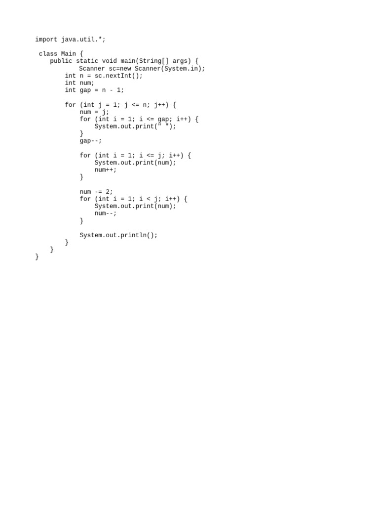 Java Program for Number Pyramid Pattern | PDF