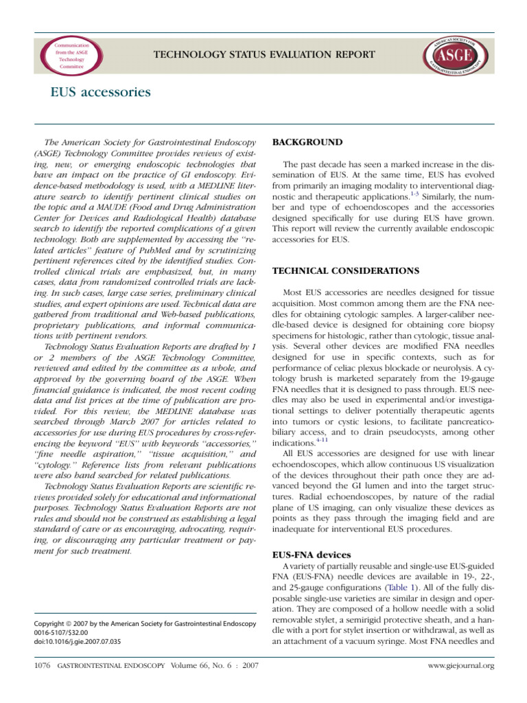 EUS Accessories: Technology Status Evaluation Report | PDF | Pancreatic ...