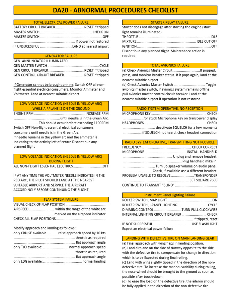 DA20 Electrical Abnormal Procedures | PDF | Switch | Electrical Engineering
