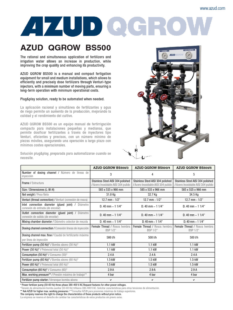 Azud Qgrow Bs500 Eng Esp | PDF | Materiales