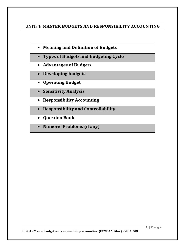 Mba-Unit-4 - Master Budget and Resposibility Accounting. Mba | PDF ...