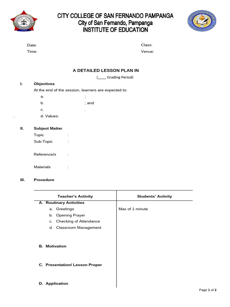 Lesson Plan Template Primary Math | PDF