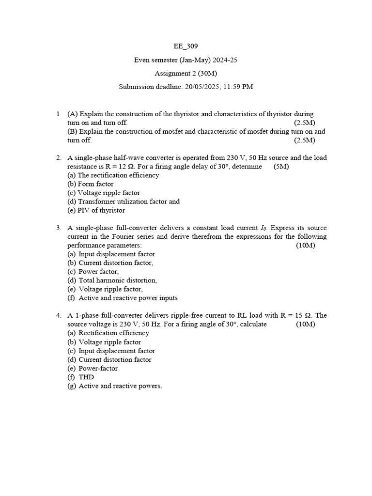 Thyristor and MOSFET Assignment 2024 | PDF