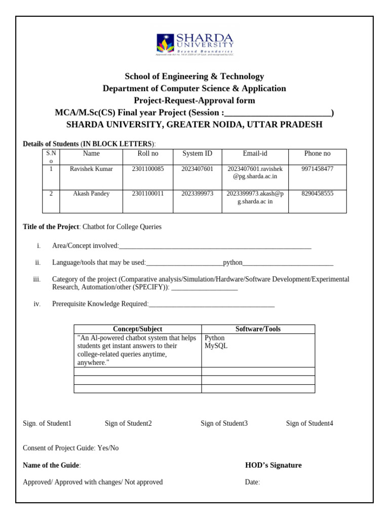 Project Form MCA MSC (CS) | PDF