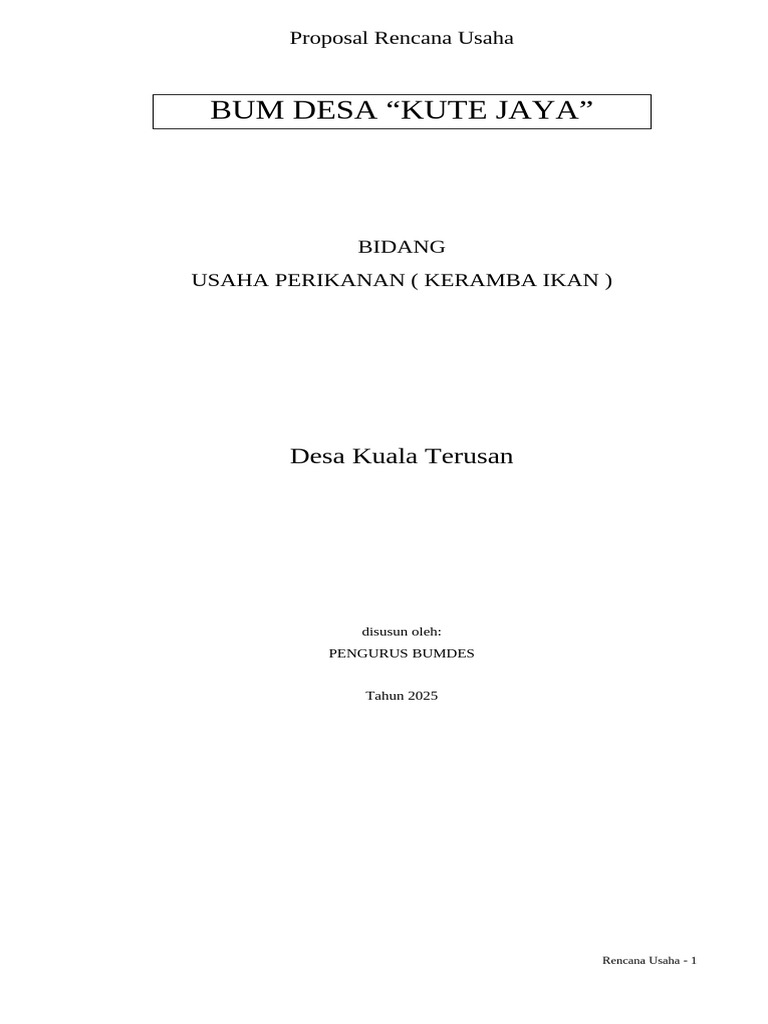 Proposal Usaha Perikanan BUMDes Kute Jaya | PDF