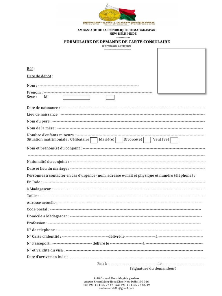 Formulaire de demande de carte consulaire | PDF | Visa (Document ...