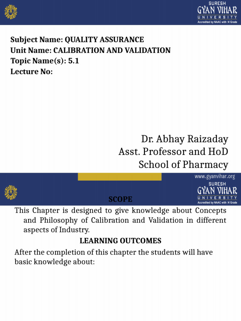 Calibration and Validation in Pharma | PDF | Verification And ...