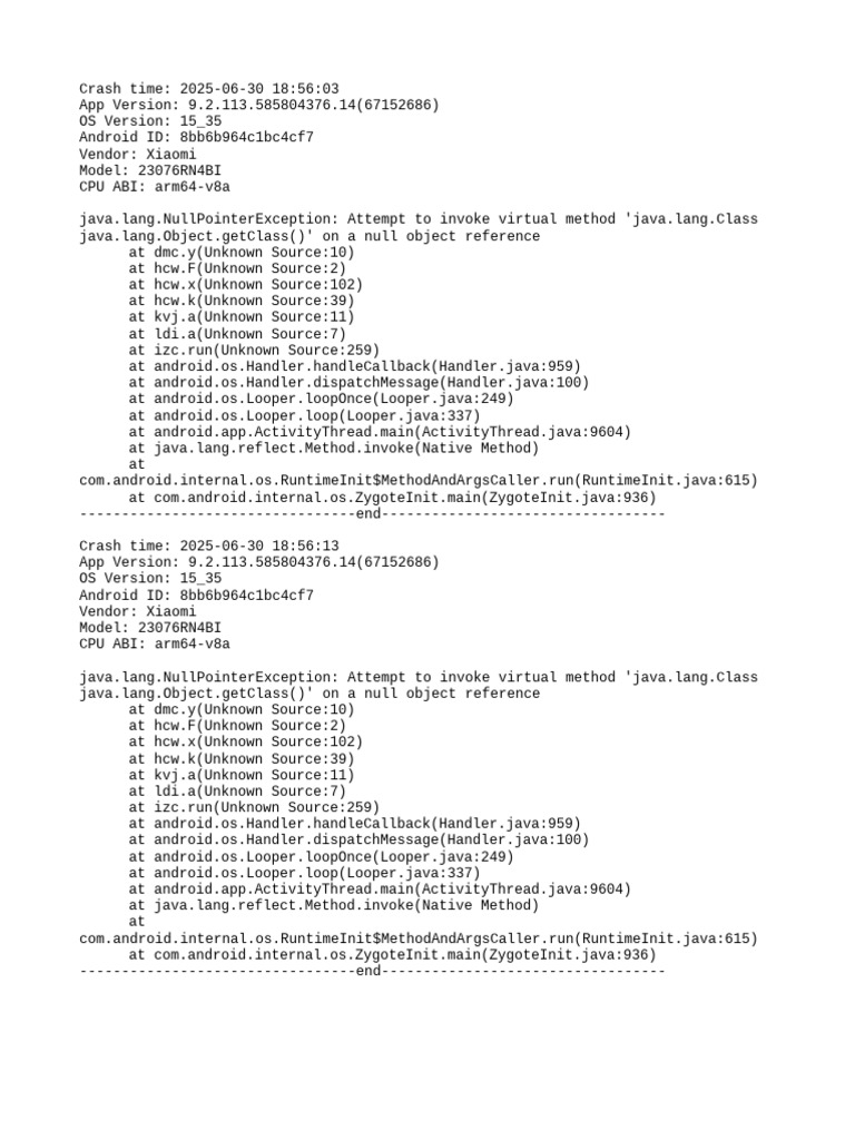 Xiaomi App Crash Log Analysis | PDF