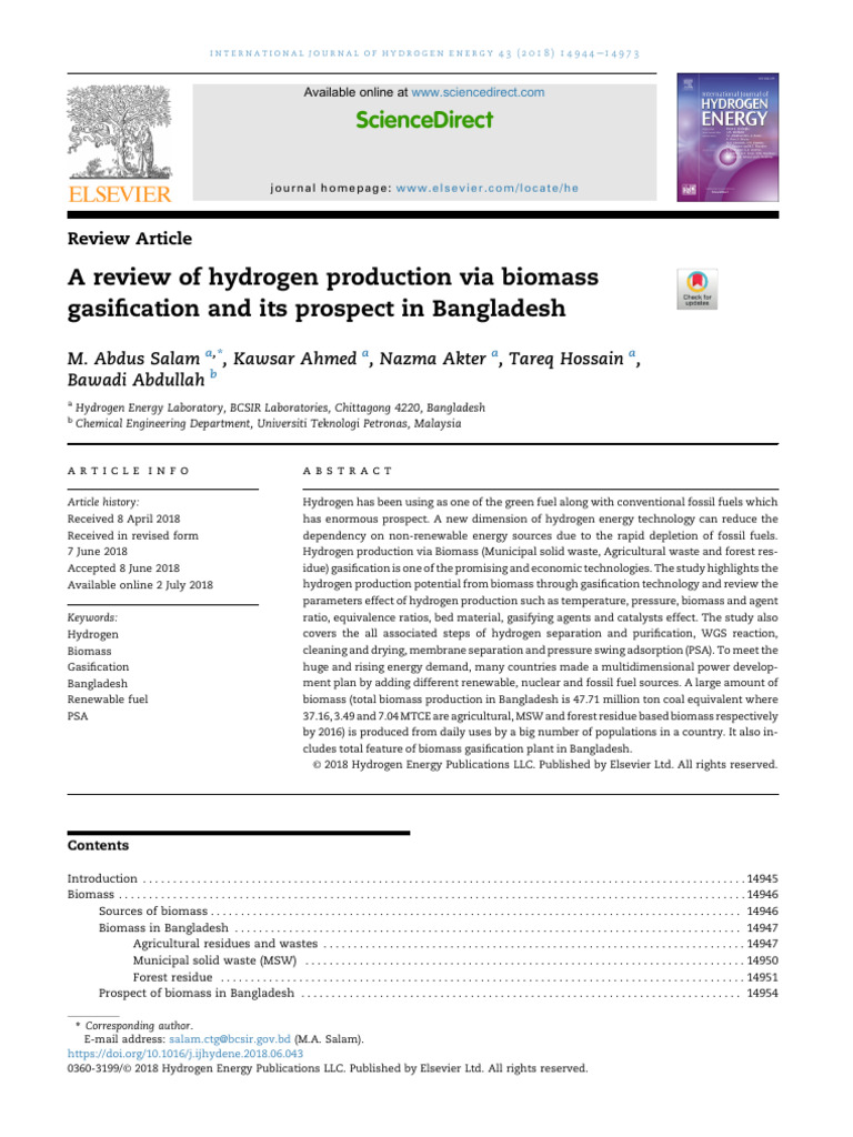 Hydrogen Production from Biomass in Bangladesh | PDF | Biofuel | Energy ...