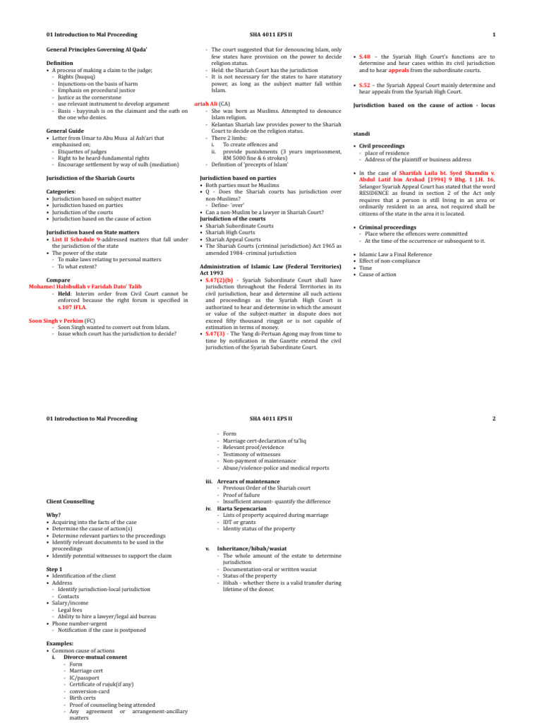Shariah Court Jurisdiction Overview | PDF | Sharia | Jurisdiction