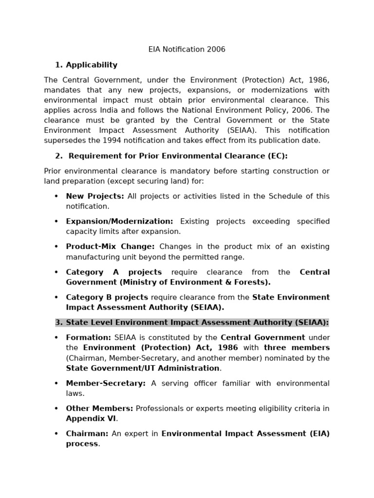 EIA Notification 2006 Overview | PDF | Environmental Impact Assessment ...