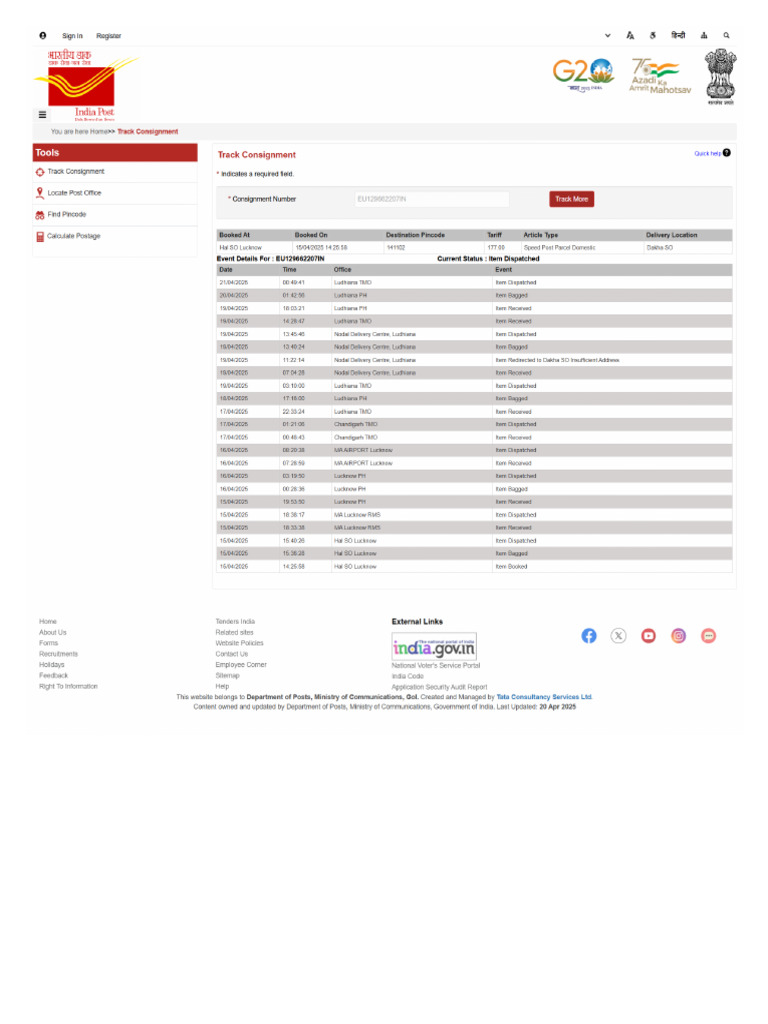 Screencapture Indiapost Gov in Layouts 15 Dop Portal Tracking ...