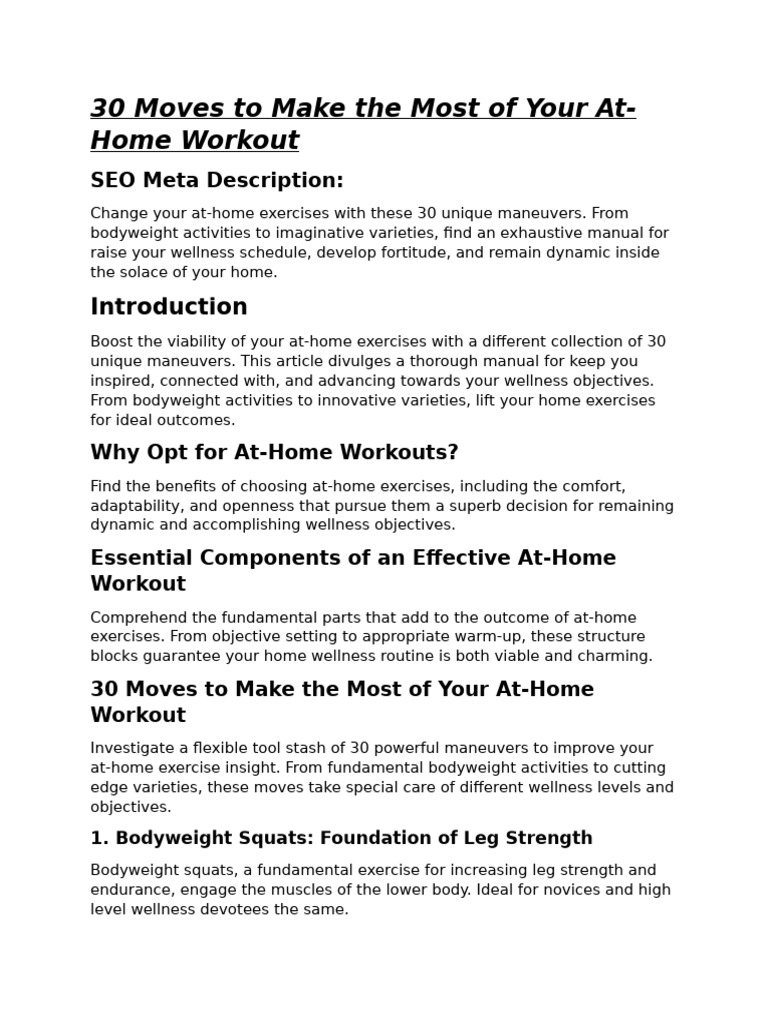 30 Unique At-Home Workout Moves | PDF | Physical Fitness | Physical ...