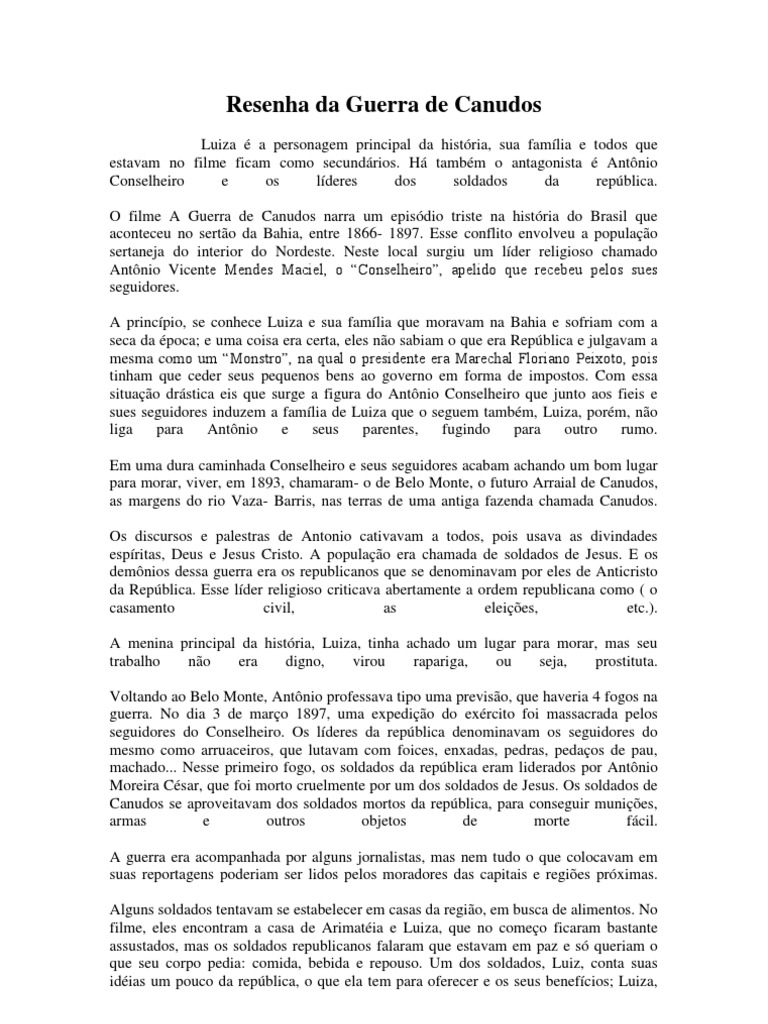 Resenha do Filme A Guerra de Canudos | PDF | República | Morte
