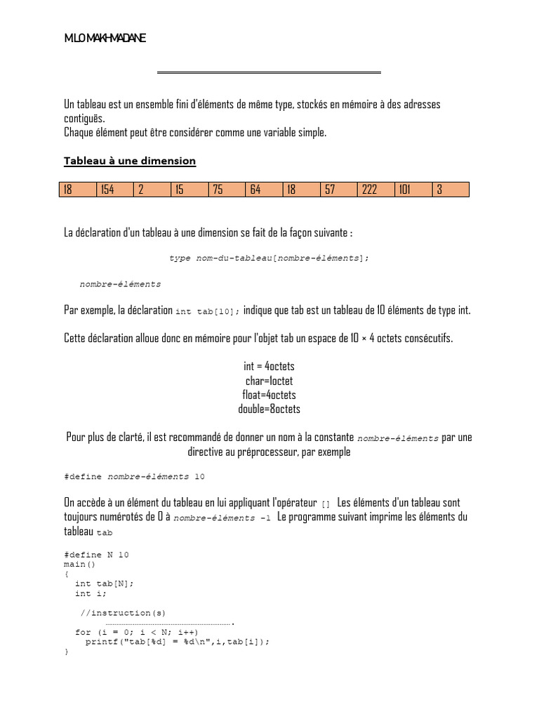 Introduction aux Tableaux en C | PDF | Programmation informatique ...