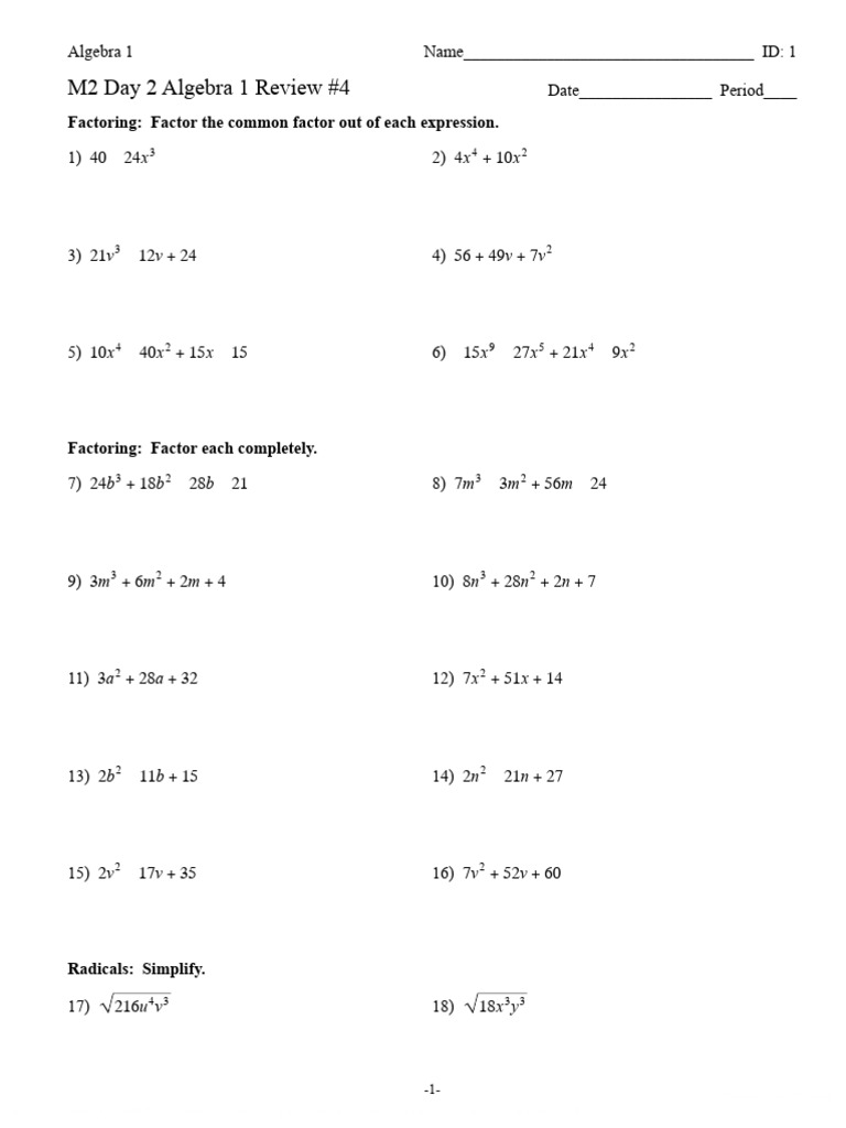 Day 2 Algebra 1 Review #4 | PDF | Mathematics | Algebra