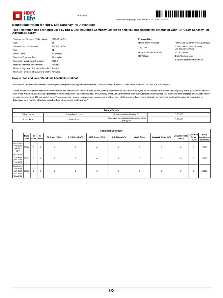 HDFC Life Sanchay Par Advantage Policy Details | PDF | Life Insurance ...
