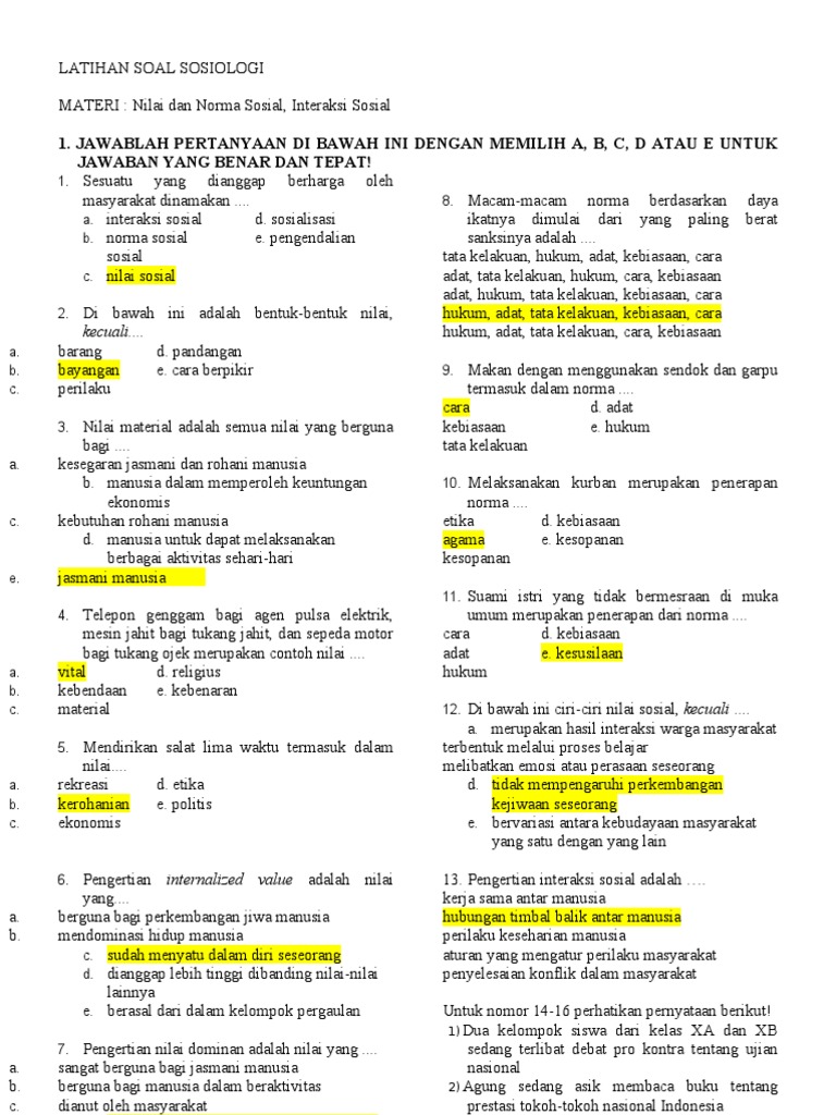 Soal Sosiologi Materi Norma Sosial