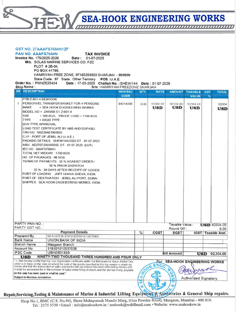 Railwire Billing for Sea Hook Services | PDF | Business Documents