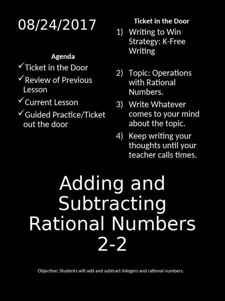 08.24.2017 Daily Lesson Adding and Subtracting Rational Numbers | PDF