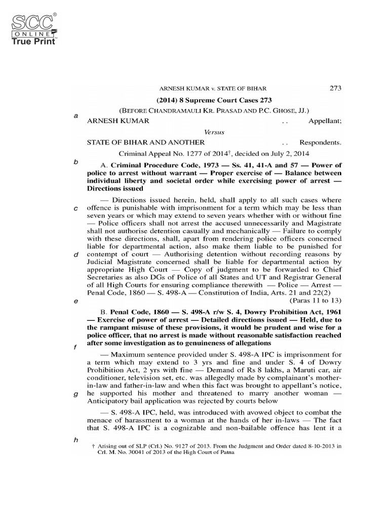 Arnesh Kumar Vs State of Bihar | PDF | Supreme Court Of India | United ...