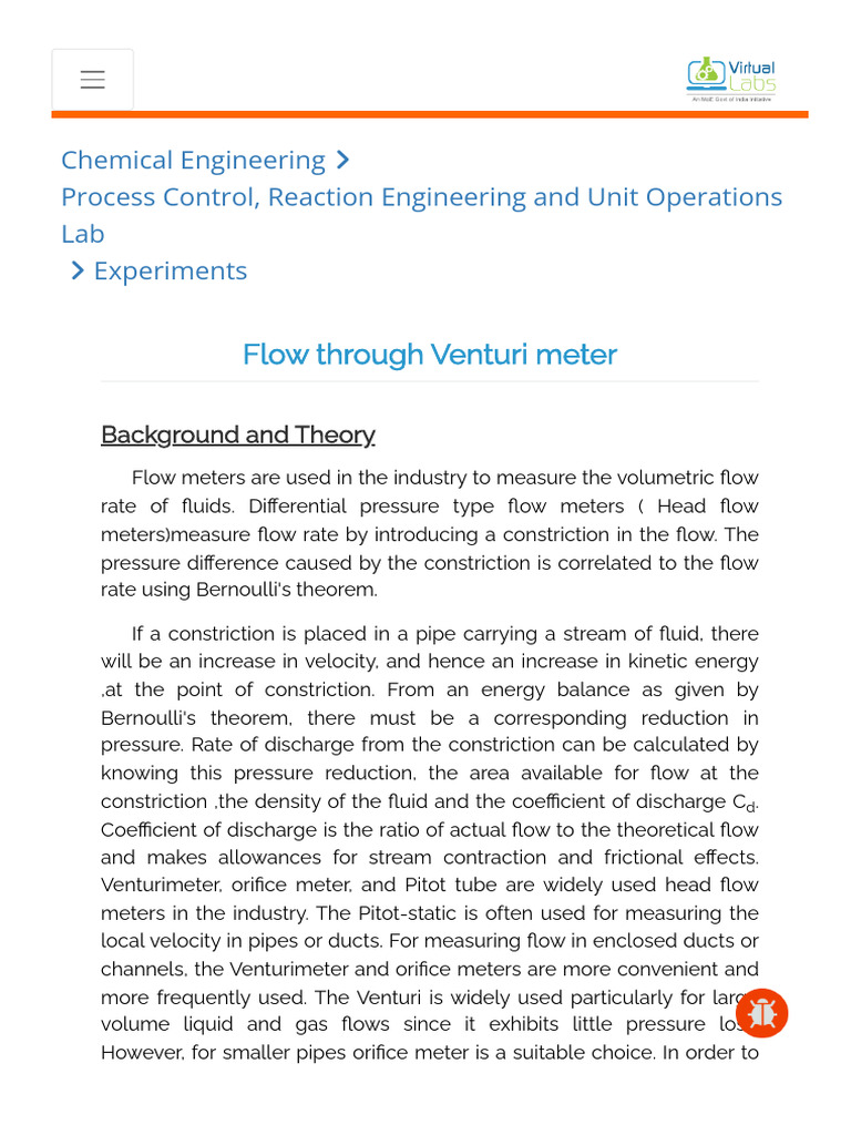 Flow Measurement Using Venturi Meter | PDF | Flow Measurement | Fluid ...
