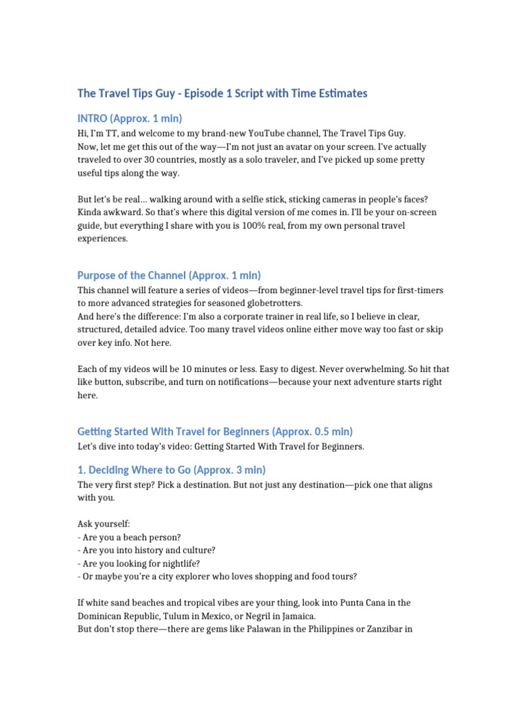 The Travel Tips Guy Episode 1 Timed Script | PDF | Travel Visa